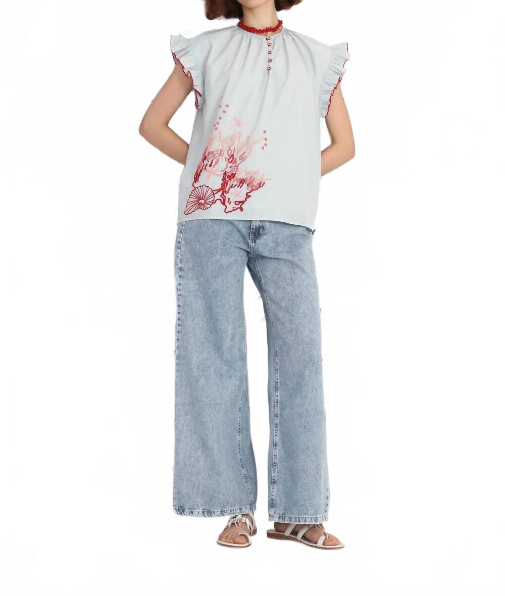 NEW VERO ALFIE coralline cap sleeve top in light blue